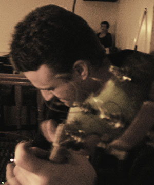 Traditional irish session Banjo player jams at Shine's Bar, Athlone