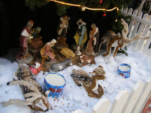 Irish nativity scene with reindeer