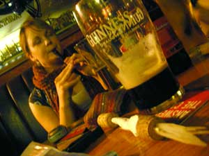 Meez playing whistle at Flannery's pub in Athlone