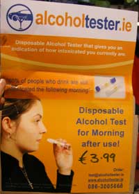 Breathliser poster from alchoholtester.ie with misspelled "intoxiticated"