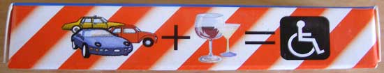 the breathaliser box from alcoholtester.ie showing a picture of cars, a plus sign, a picture of two wine glasses, an equals sign and then a handicapped placard