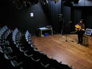 Robert Blake plays to an empty bog lane theatre in Ballymahon during sound check