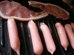 irish rashers and irish sausages on the grill