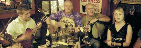 musicians at the Flannery's Friday session celebrating at hardy's farewell party