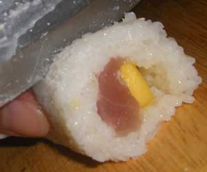 wifey cuts a nice slice of irish sushi
