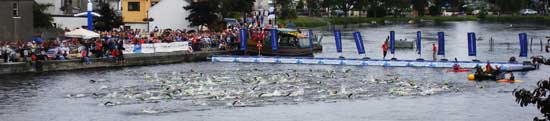 swimmers in the river shannon in athlone at the triathlone event